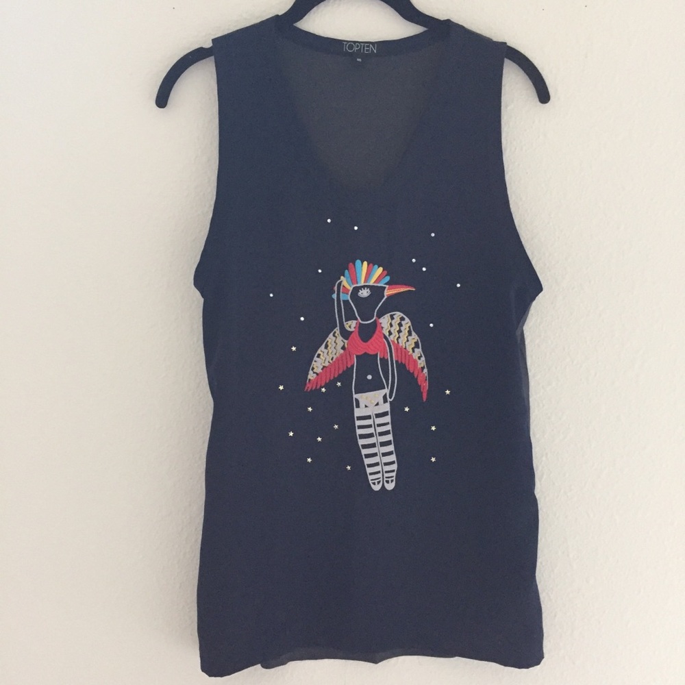 Embroidered sleeveless top